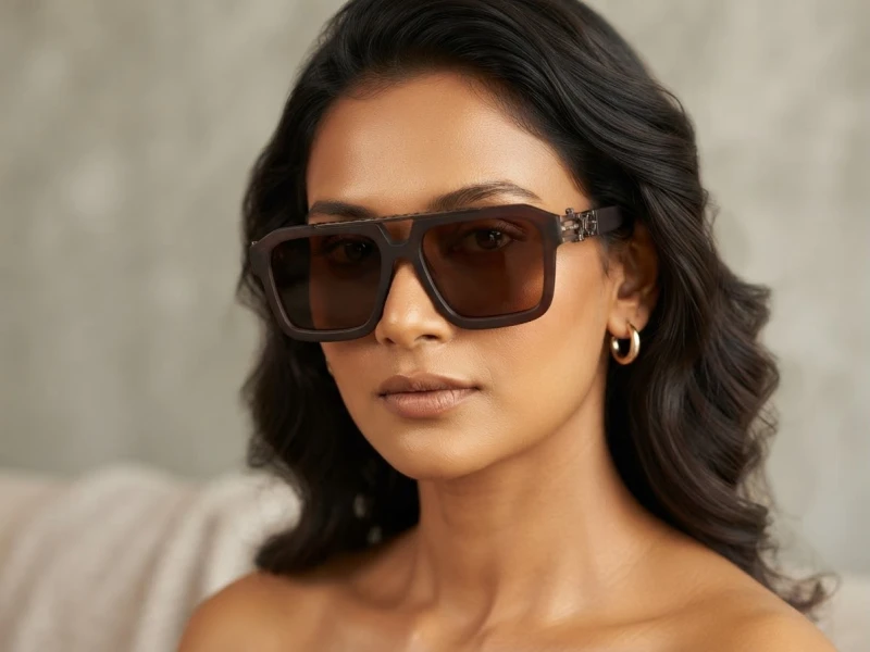 Matte Brown Double-Bridge Oversized Square Ladies Sunglass