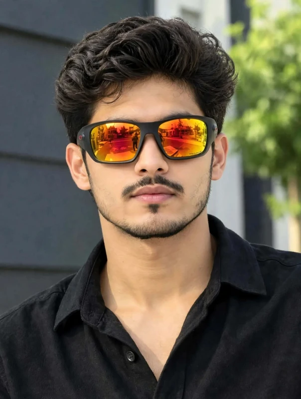 Oakley Style Matte Black Fire-Orange Polarized Sports & Biker Sunglass